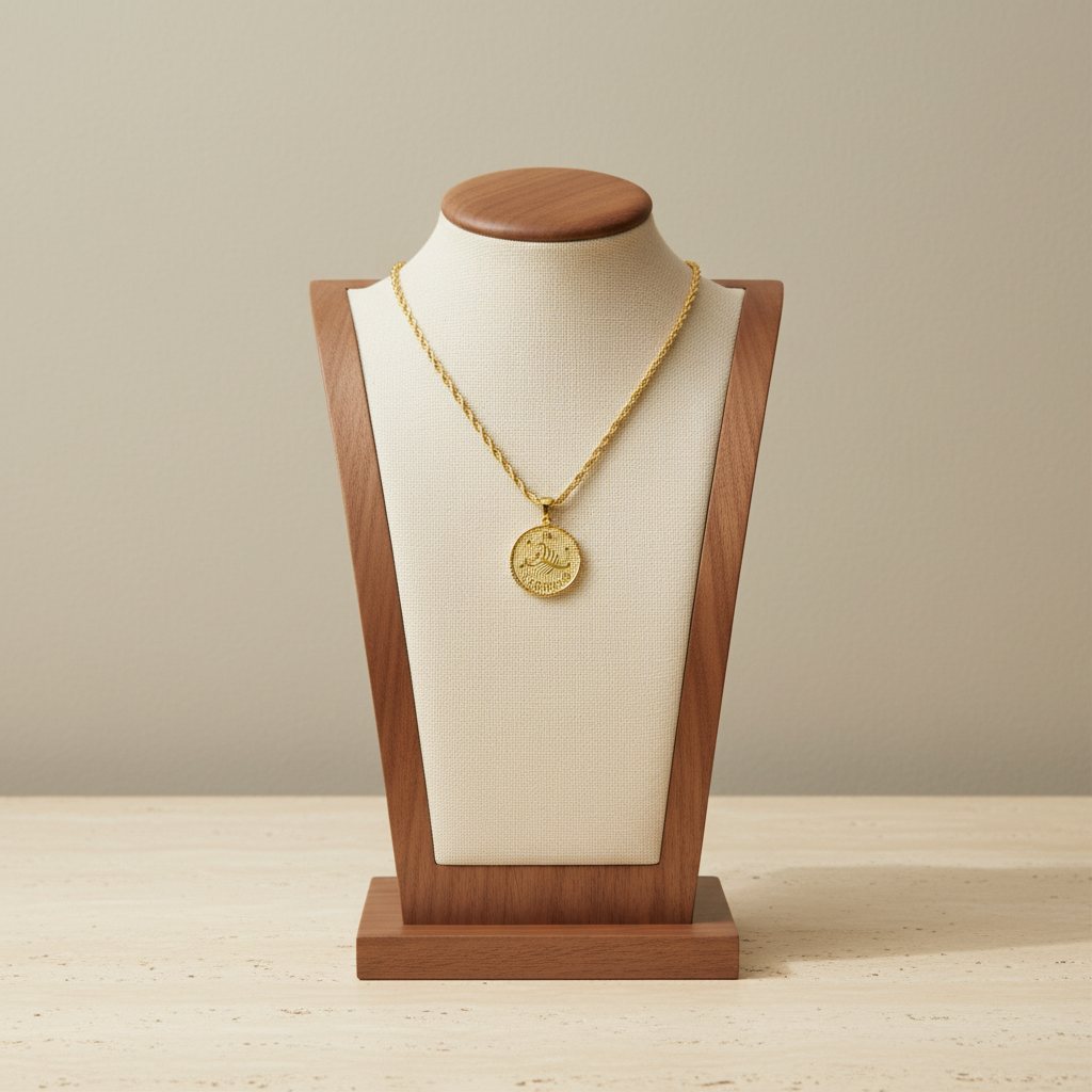 Zodiac Coin Pendant Necklace 18K Gold Plated Stainless Steel Rope Chain Constellation
