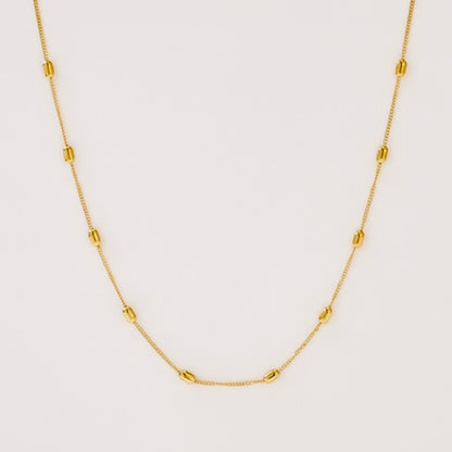 Stainless Steel Small Cylinder Bead Necklace 18K Gold Plated Minimalist Clavicle Chain