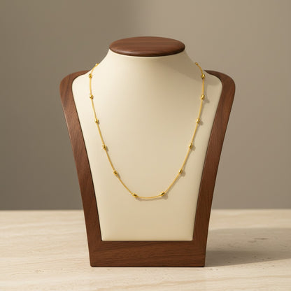 Stainless Steel Small Cylinder Bead Necklace 18K Gold Plated Minimalist Clavicle Chain