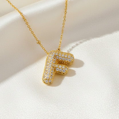 Alphabet Initial Pendant Necklace Micro Pave Zircon Stainless Steel 18K Gold Plated