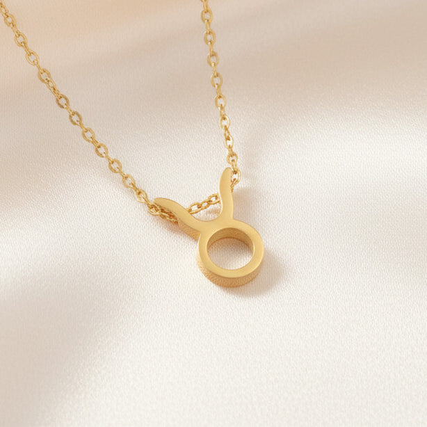 Zodiac Sign Pendant Necklace 18K Gold Plated 304 Stainless Steel Dainty Clavicle Chain