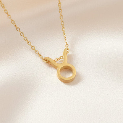 Zodiac Sign Pendant Necklace 18K Gold Plated 304 Stainless Steel Dainty Clavicle Chain