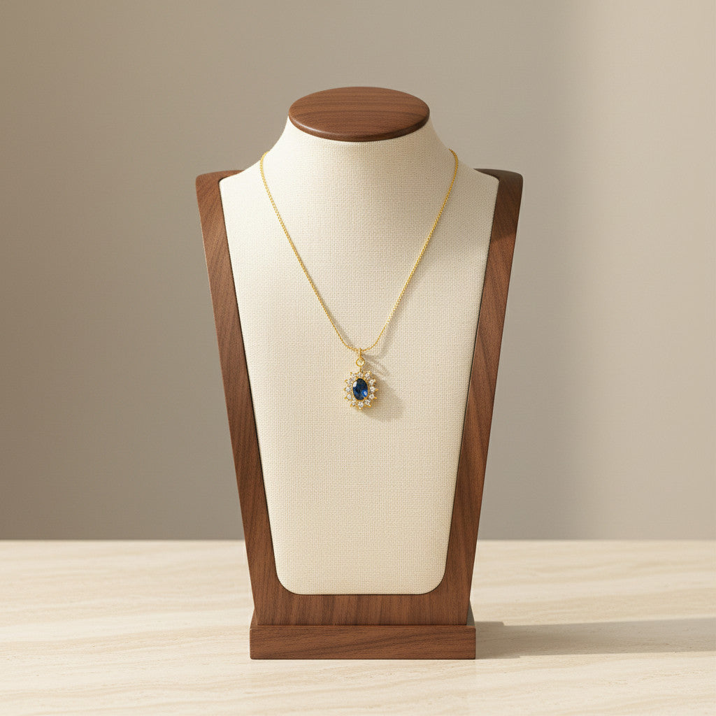 Sunflower Halo Zircon Pendant Necklace 18K Gold Plated Stainless Steel