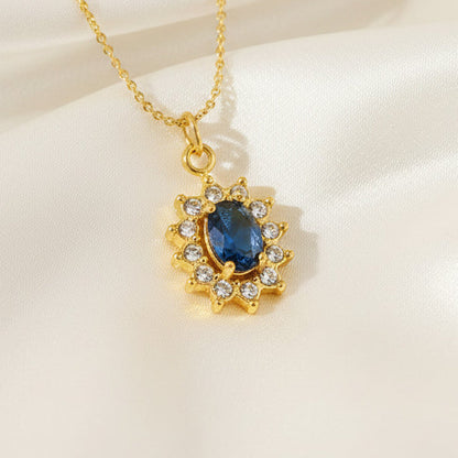 Sunflower Halo Zircon Pendant Necklace 18K Gold Plated Stainless Steel