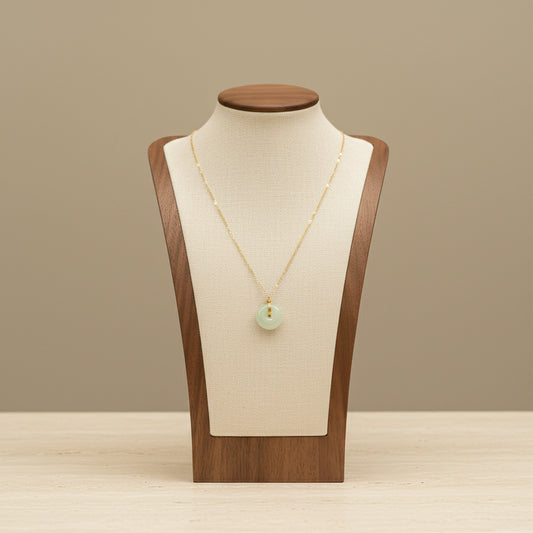 Faux Green Jade Donut Pendant Necklace 18K Gold Plated Stainless Steel Minimalist (Style B)