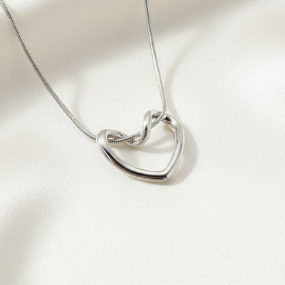 S925 Sterling Silver Hollow Heart Pendant Necklace Snake Bone Chain