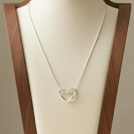S925 Sterling Silver Hollow Heart Pendant Necklace Snake Bone Chain