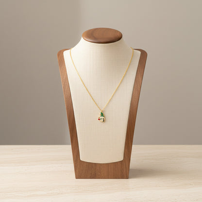 Christmas Gnome Pendant Necklace Stainless Steel 18K Gold Plated Enamel