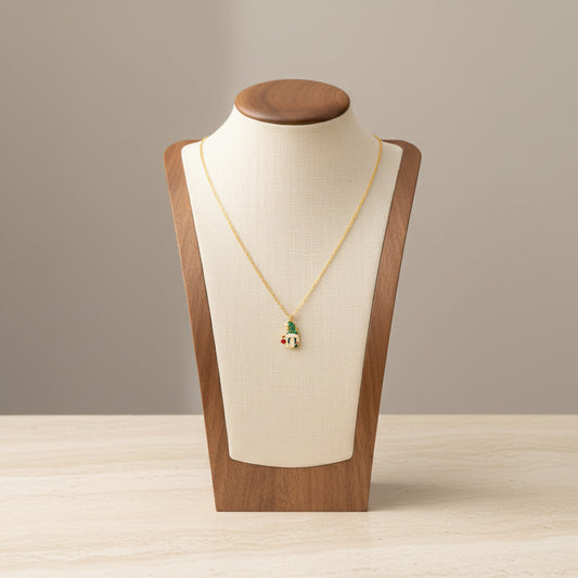 Christmas Gnome Pendant Necklace Stainless Steel 18K Gold Plated Enamel