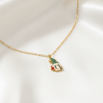 Christmas Gnome Pendant Necklace Stainless Steel 18K Gold Plated Enamel