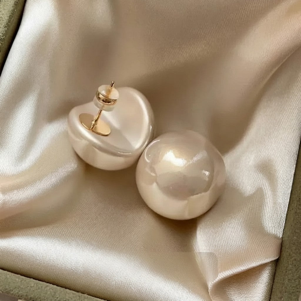 Geometric Metal Artificial Pearl Studs