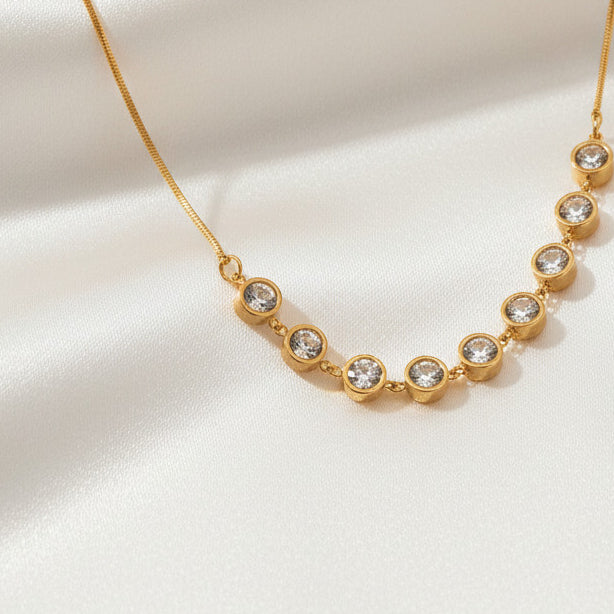 Eight Stone Rhinestone Pendant Necklace Titanium Steel 18K Gold Plated