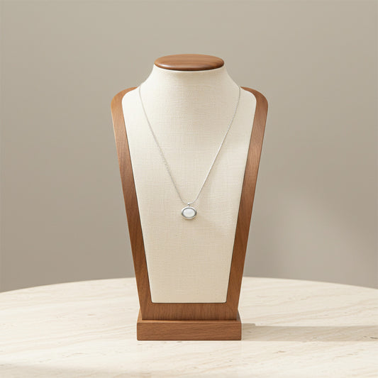 Oval Opal Pendant Necklace Silver Tone 304 Stainless Steel Minimalist White