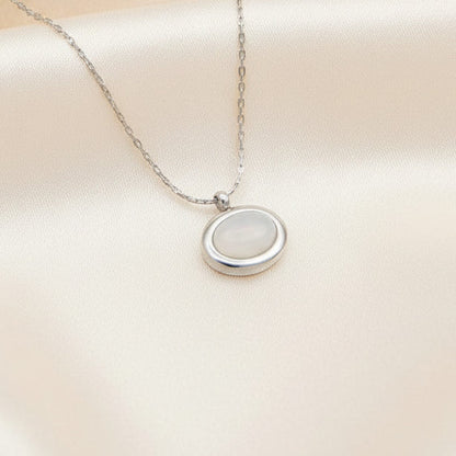 Oval Opal Pendant Necklace Silver Tone 304 Stainless Steel Minimalist White