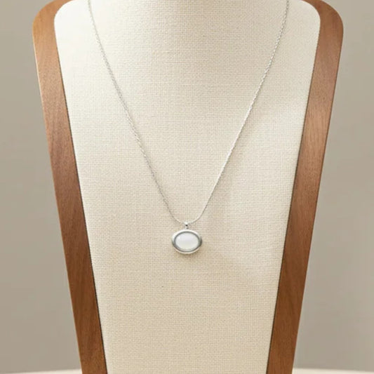 Oval Opal Pendant Necklace Silver Tone 304 Stainless Steel Minimalist White
