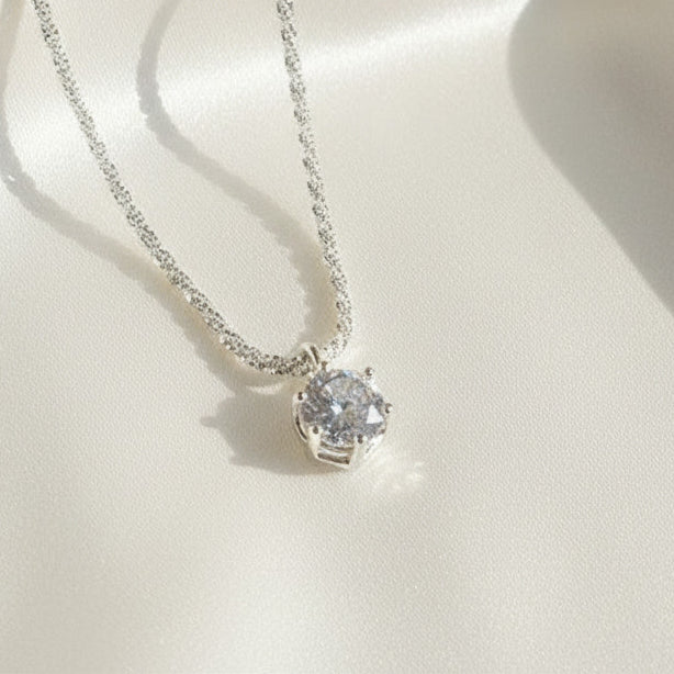 Solitaire Zirconia Pendant Necklace Stainless Steel 18K Gold Plated