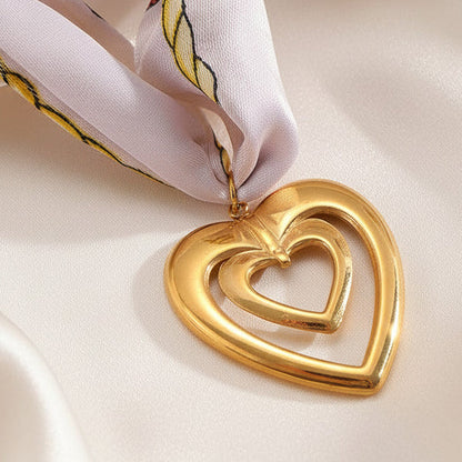 Satin Scarf Hollow Heart Pendant Necklace Stainless Steel 18K Gold Plated