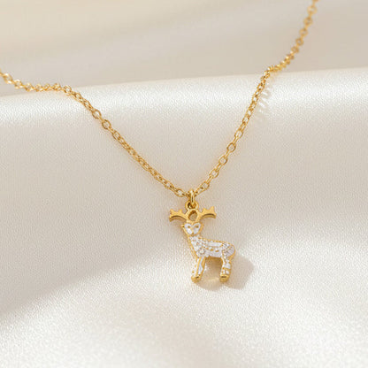 Little Deer Christmas Pendant Necklace Stainless Steel 18K Gold Plated Enamel