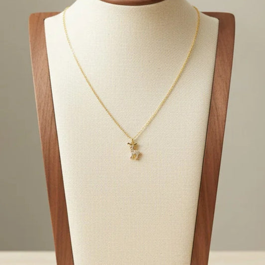 Little Deer Christmas Pendant Necklace Stainless Steel 18K Gold Plated Enamel