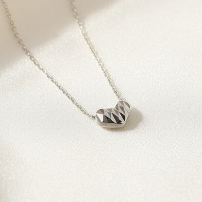 S925 Silver Plated Faceted Heart Pendant Necklace Clavicle Chain