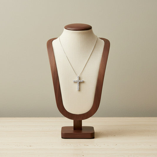 Zirconia Cross Pendant Necklace Stainless Steel With 925 Sterling Silver Pendant