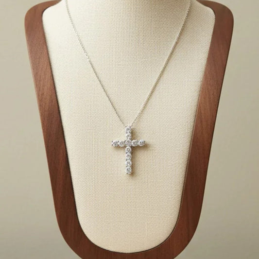 Zirconia Cross Pendant Necklace Stainless Steel With 925 Sterling Silver Pendant