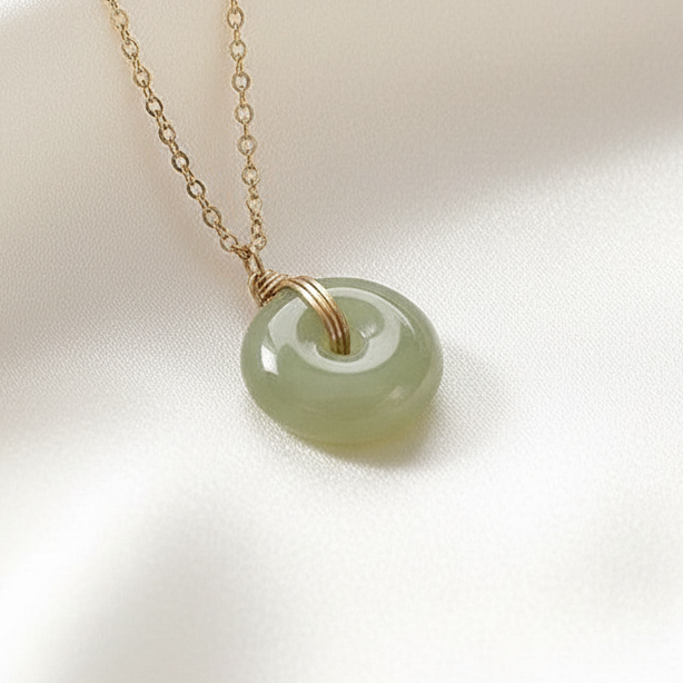 Faux Green Jade Donut Pendant Necklace 18K Gold Plated Stainless Steel Minimalist (Style C)