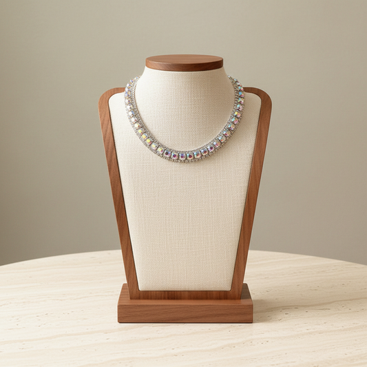 Iridescent AB Rhinestone Necklace and Stud Earring Set Alloy