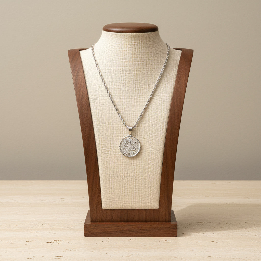 Zodiac Coin Pendant Necklace Silver Tone Stainless Steel Rope Chain Constellation