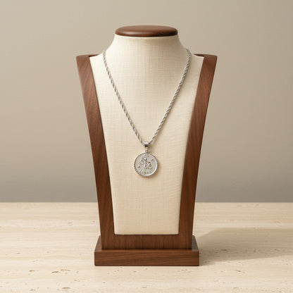 Zodiac Coin Pendant Necklace Silver Tone Stainless Steel Rope Chain Constellation