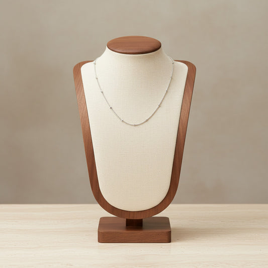 Silver Beaded Necklace Chain Titanium Steel 45cm