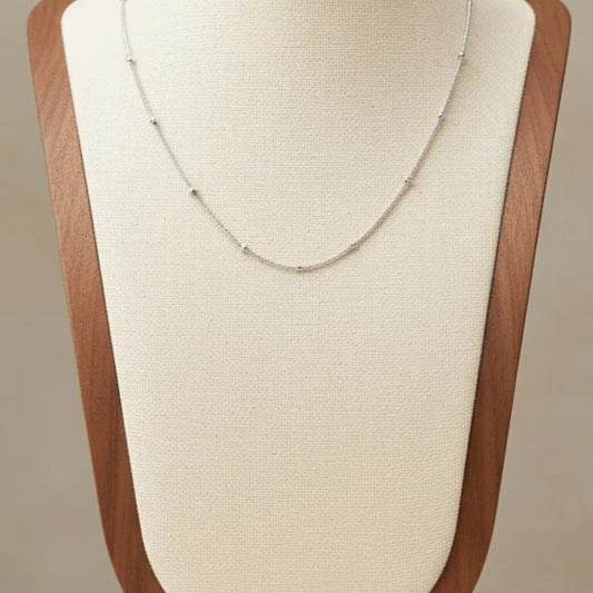 Silver Beaded Necklace Chain Titanium Steel 45cm