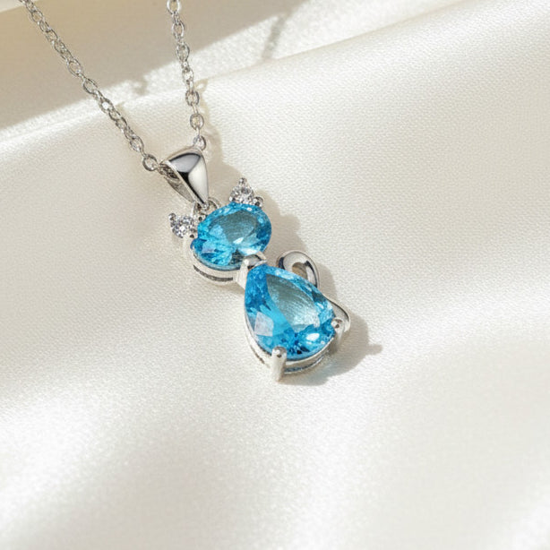 Zirconia Cat Pendant Necklace Copper With 925 Sterling Silver Bail