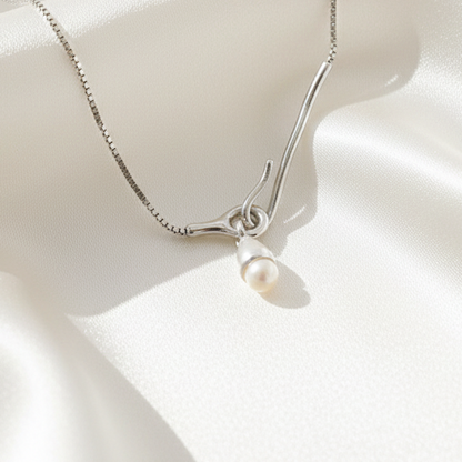 925 Sterling Silver Pearl Pendant Necklace Box Chain Minimalist