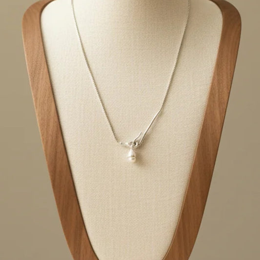 925 Sterling Silver Pearl Pendant Necklace Box Chain Minimalist