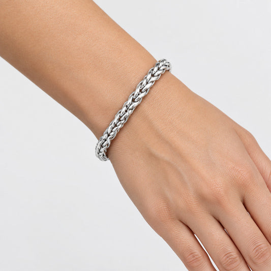 Silver Tight Woven Wheat Chain Bracelet