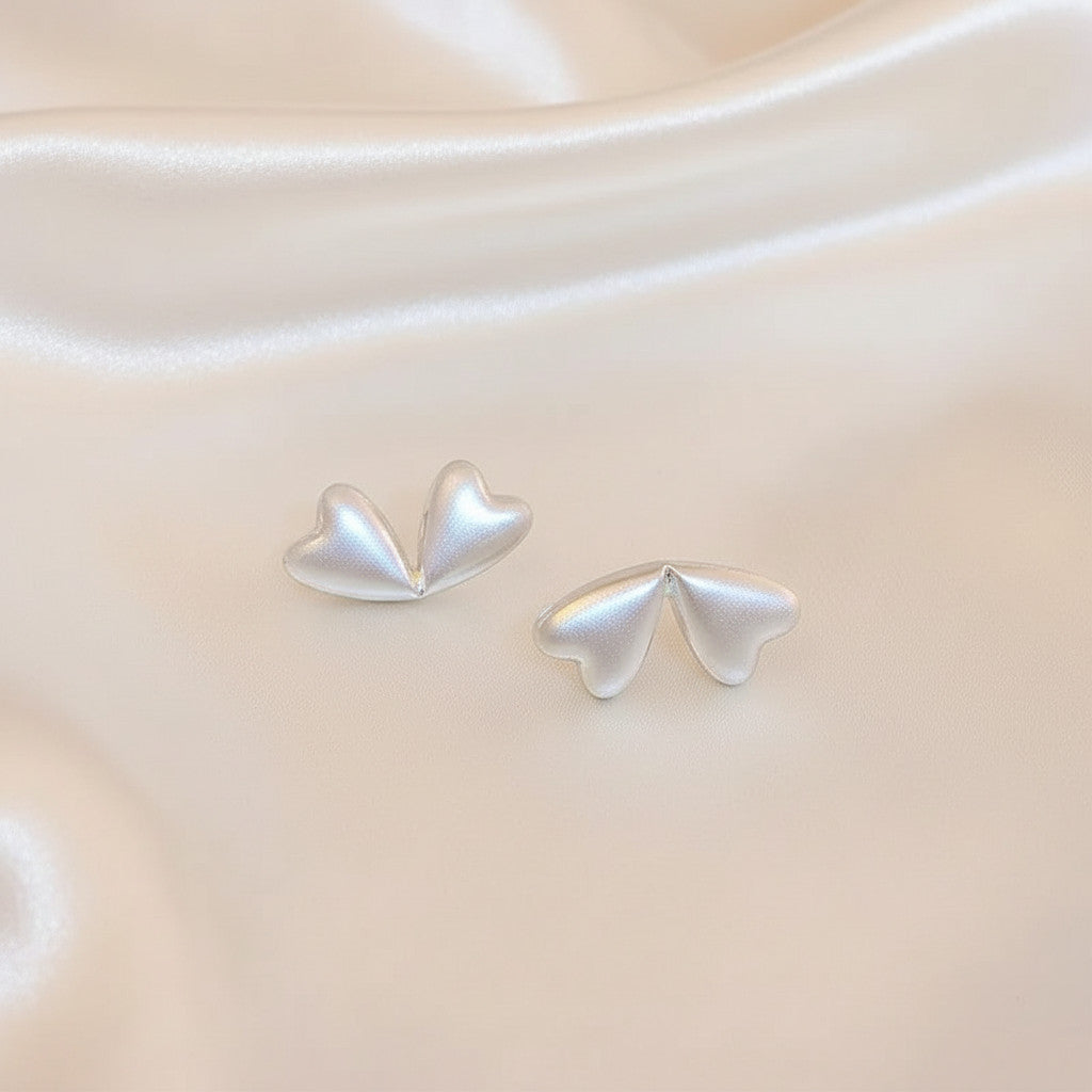 Geometric Metal Pearly Double Heart Hoop Earrings With 925 Sterling Silver Earring Post