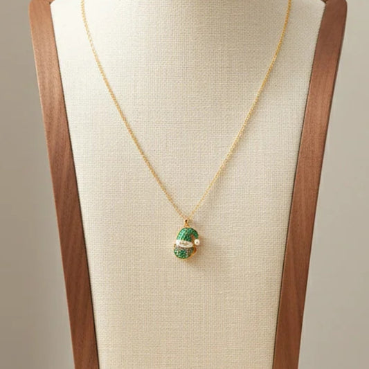 Santa Claus Pendant Necklace Stainless Steel 18K Gold Plated Enamel