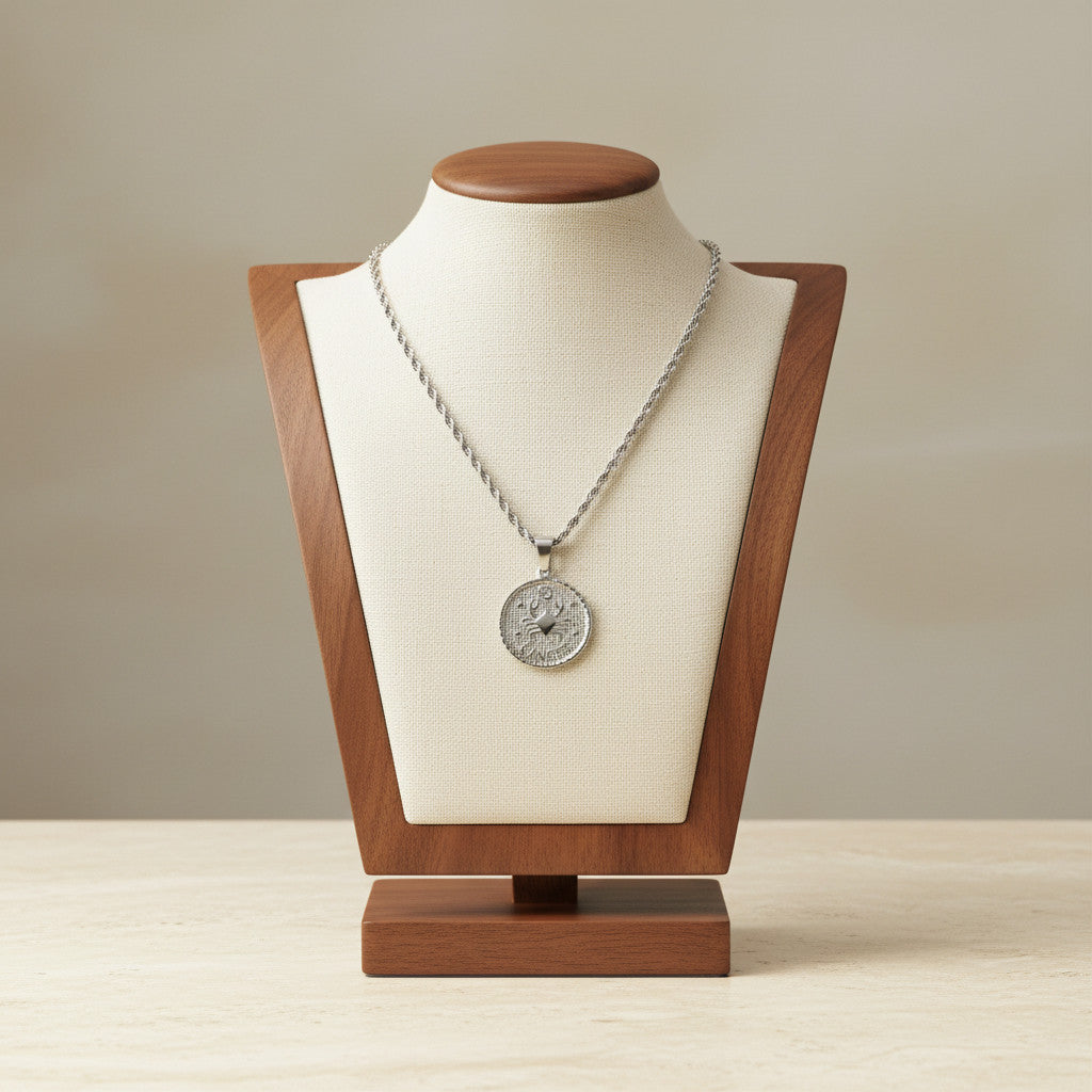 Zodiac Coin Pendant Necklace Silver Tone Stainless Steel Rope Chain Constellation