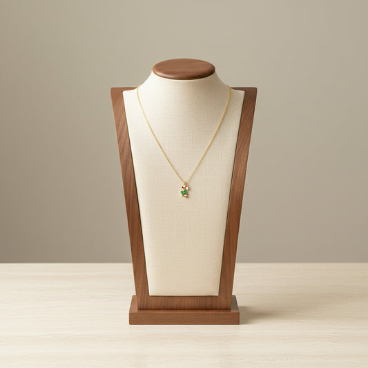 Striped Candy Cane Pendant Necklace Stainless Steel 18K Gold Plated Enamel