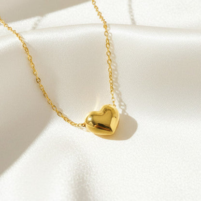 Peach Heart Pendant Necklace Titanium Steel 18K Gold Plated Ball Bead Chain