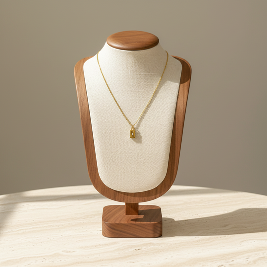 Rectangle Zirconia Pendant Necklace 316L Stainless Steel 18K Gold Plated