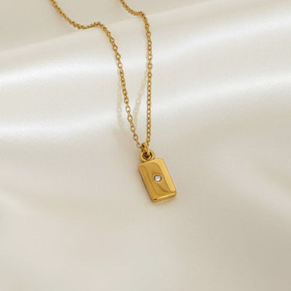 Rectangle Zirconia Pendant Necklace 316L Stainless Steel 18K Gold Plated
