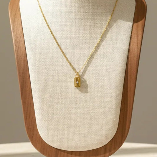 Rectangle Zirconia Pendant Necklace 316L Stainless Steel 18K Gold Plated