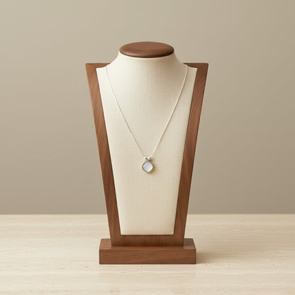 Cat Eye Stone Pendant Necklace Silver Tone Titanium Steel