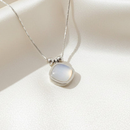 Cat Eye Stone Pendant Necklace Silver Tone Titanium Steel