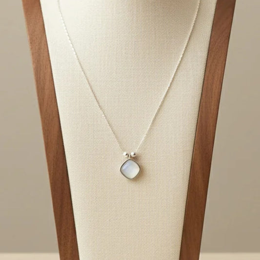 Cat Eye Stone Pendant Necklace Silver Tone Titanium Steel
