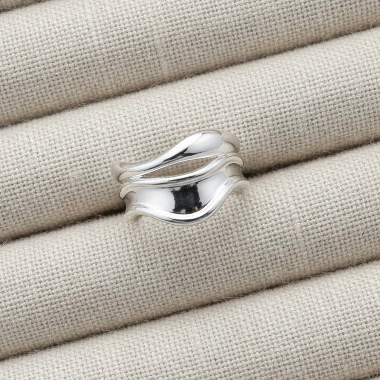 Stainless Steel Multi-layer Wave Adjustable Open Ring Gold Plated