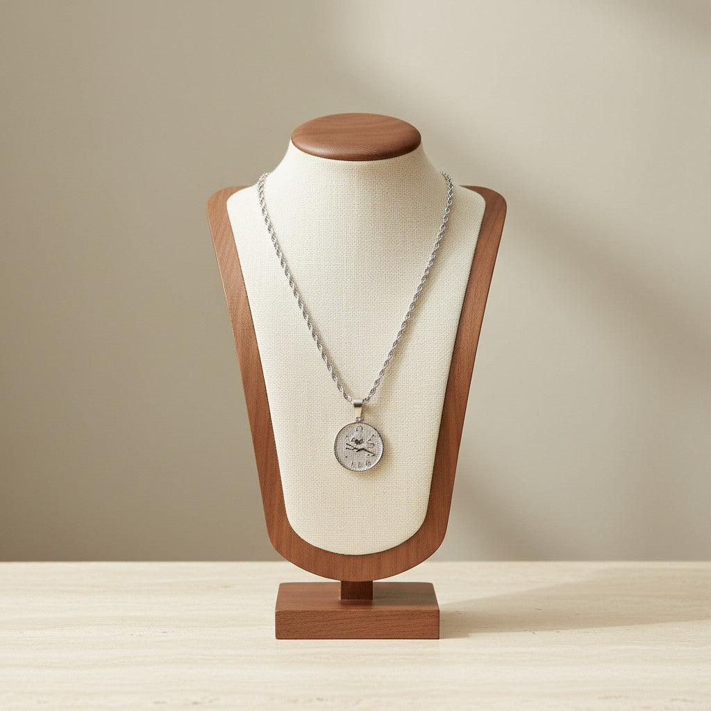 Zodiac Coin Pendant Necklace Silver Tone Stainless Steel Rope Chain Constellation