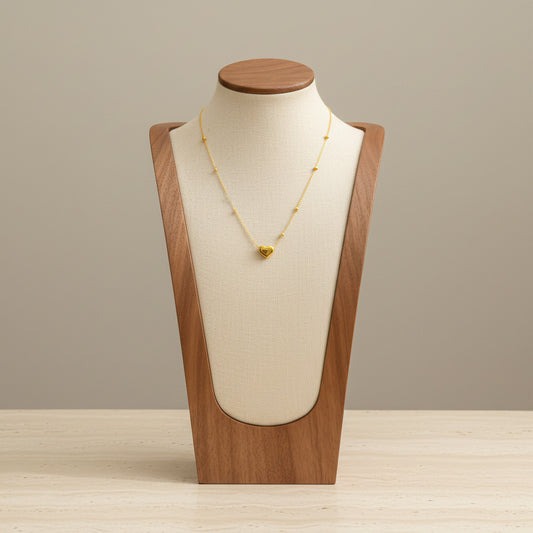 Heart Pendant Necklace Gold Tone Titanium Steel With 925 Sterling Silver Bead Chain